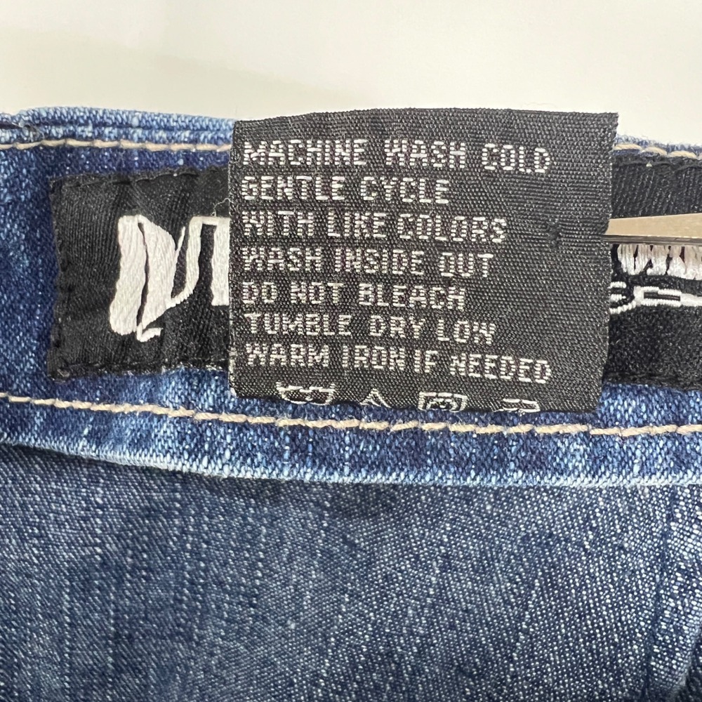 Quizz New York Y2K Denim Mermaid Midi Skirt Blue Frayed Rosette Size 16 Retro - Picture 6 of 7